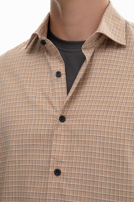 Фланелевая сорочка в клетку из устойчивой к сминанию ткани, цвет Коричневый