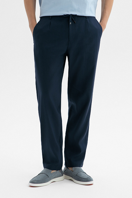 Брюки на кулиске изо льна, тенсела и хлопка, цвет Синий темный