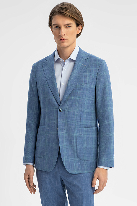Пиджак из шерсти, льна и шелка, цвет Голубой темный
