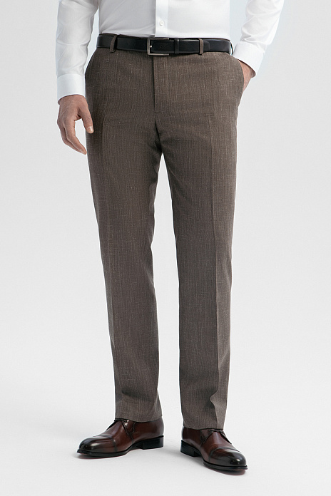 Брюки из шерсти, льна и шелка с водоотталкивающей обработкой, цвет Коричневый