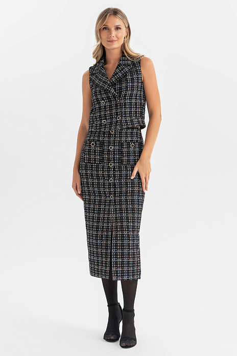 Юбка-карандаш в клетку, цвет Черный