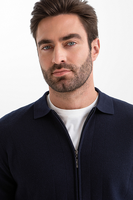 Кардиган с коротким рукавом из хлопка и шелка, цвет Синий темный