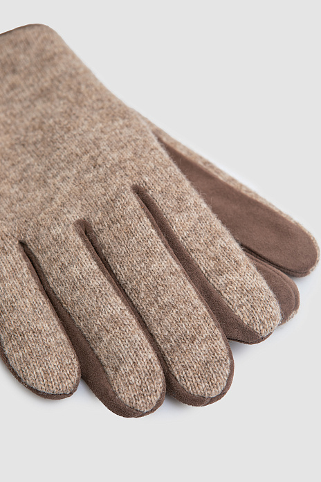 Перчатки из натуральной замши и смесовой шерсти, цвет Коричневый