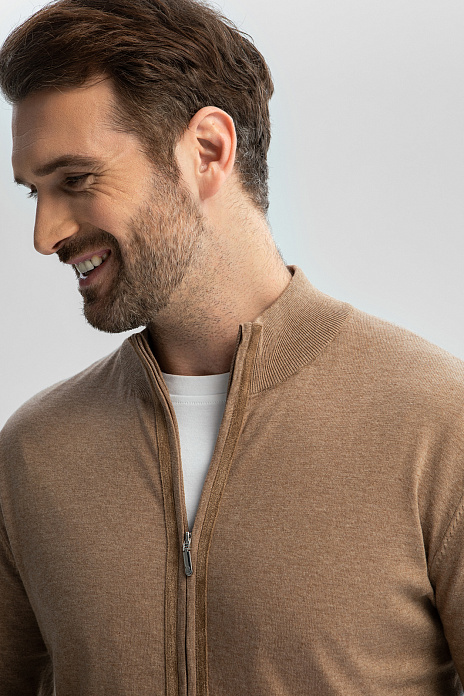 Кардиган из хлопка Пима с отделкой из алькантары, цвет Бежевый