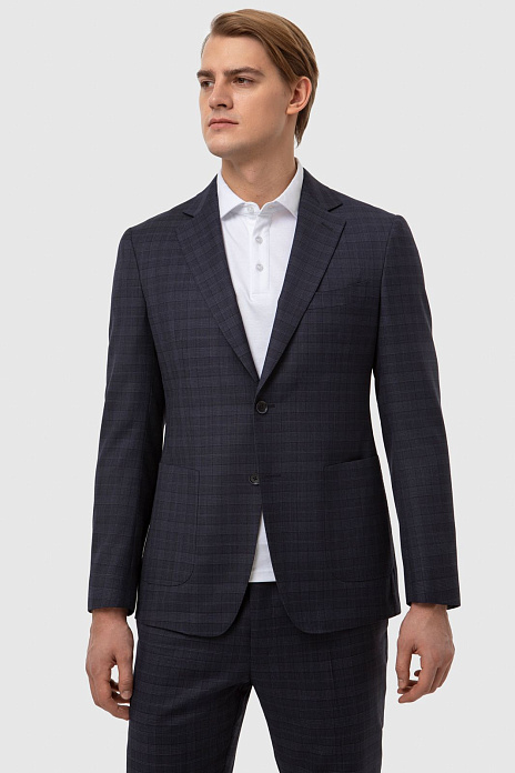 Пиджак из шерсти в клетку с водоотталкивающей обработкой, устойчивый к загрязнениям, цвет Синий