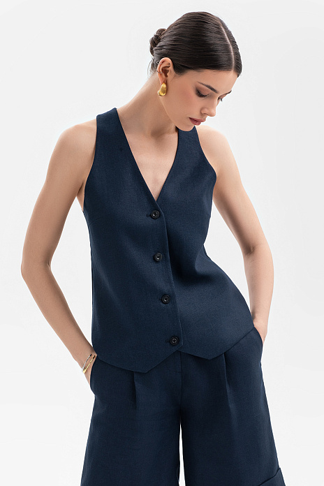 Жилет изо льна, цвет Синий темный
