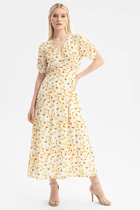 Платье-миди с цветочным узором, цвет Белый