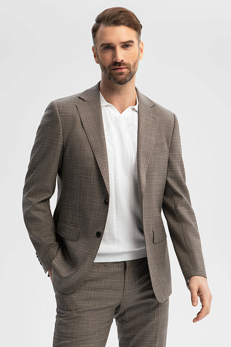 Пиджак из шерсти, хлопка и льна с водоотталкивающей обработкой, цвет Коричневый светлый