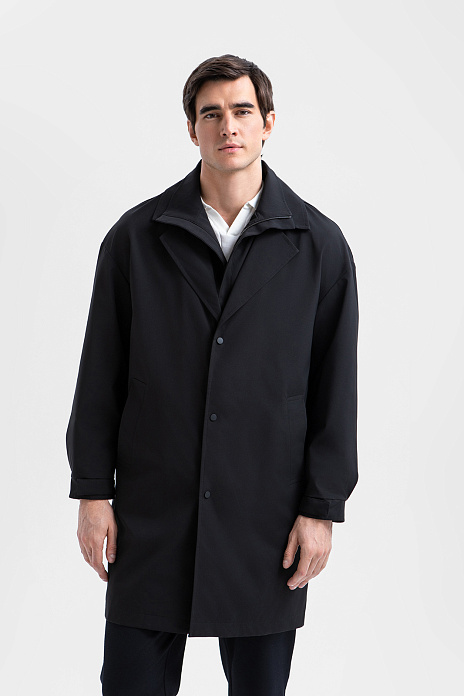 Плащ однобортный с манишкой и водоотталкивающей обработкой, цвет Черный
