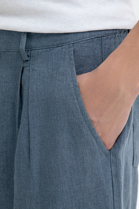 Брюки изо льна, цвет Голубой темный
