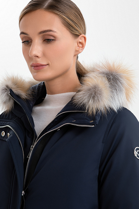 Куртка с отделкой из натурального меха, цвет Синий темный