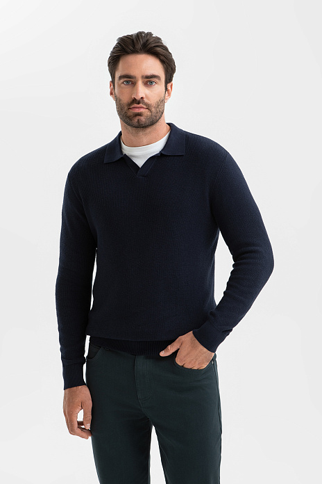 Джемпер поло из хлопка и кашемира, цвет Синий темный