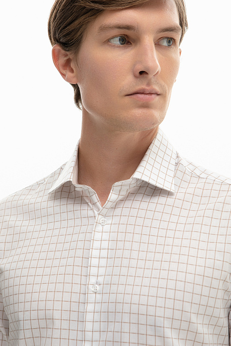 Сорочка из хлопка и лиоцелла в клетку с технологией легкой очистки, цвет Белый