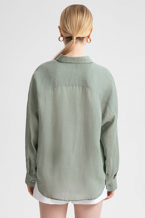 Рубашка из рами свободная, цвет Оливковый