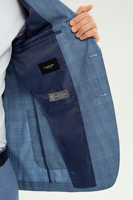 Пиджак из шерсти, льна и шелка, цвет Голубой темный