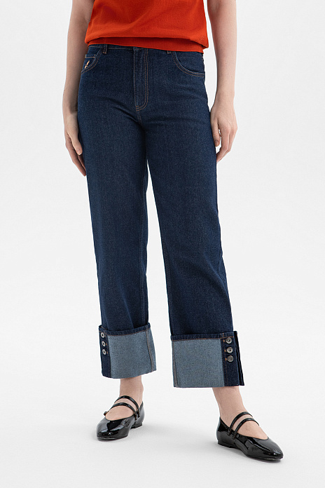 Джинсы с отворотами, цвет Синий темный