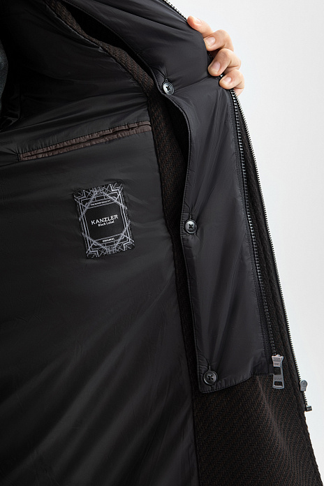 Пальто из смесовой шерсти с манишкой и утеплителем, цвет Коричневый